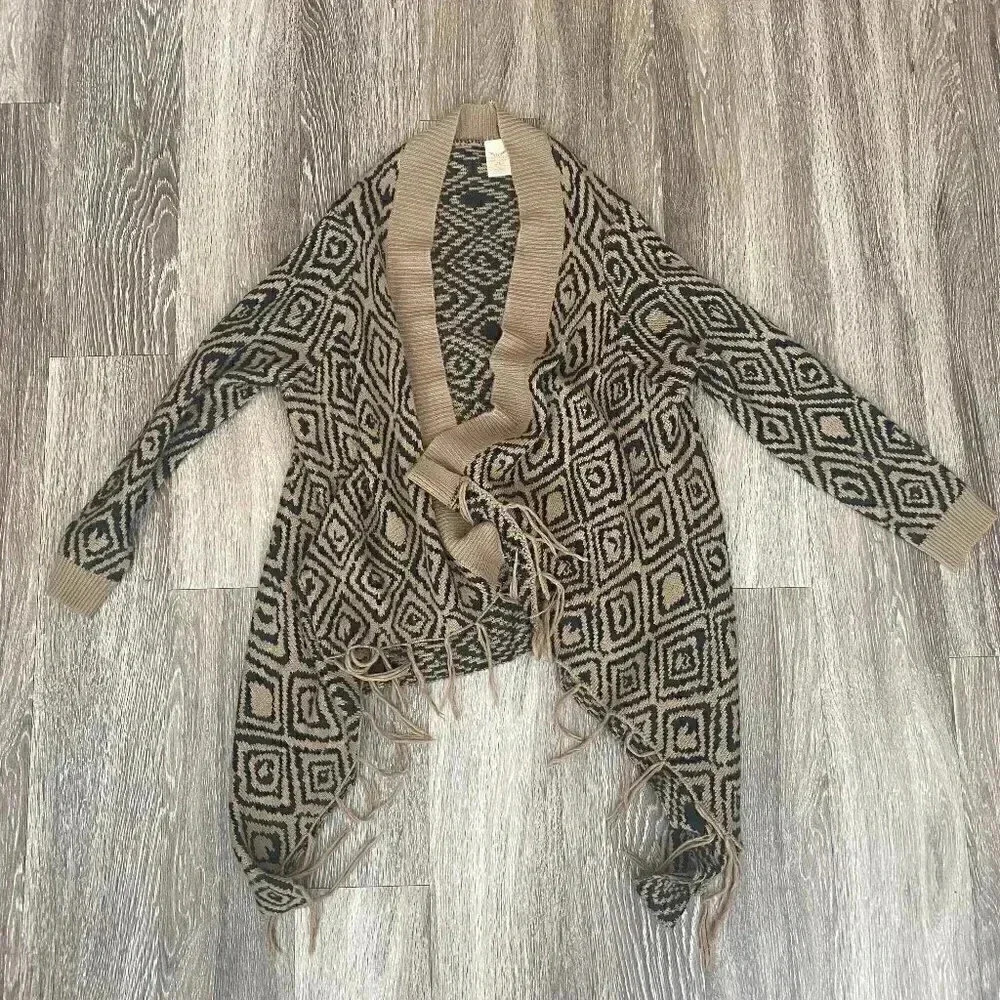 Womens Faded Glory Brown and Black Fringe Cardigan - M